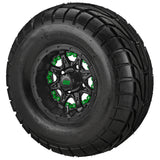 22x10.00-10 LSI Elite A/T Tires on Matte Black Revenge Golf Cart Wheels with Color Inserts