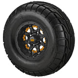 22x10.00-10 LSI Elite A/T Tires on Matte Black Revenge Golf Cart Wheels with Color Inserts