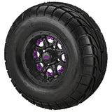 22x10.00-10 LSI Elite A/T Tires on Matte Black Revenge Golf Cart Wheels with Color Inserts