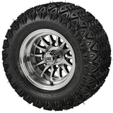 20x10.00-10 Black Trail II Tires on Black/Machined 14-Spoke Golf Cart Wheels