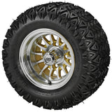 20x10.00-10 Black Trail II Tires on Gold/Machined 14-Spoke Golf Cart Wheels