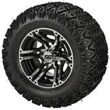 20x10.00-10 Black Trail II Tires on Black/Machined Yukon Golf Cart Wheels