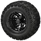 20x10.00-10 Black Trail II Tires on Gloss Black Yukon Golf Cart Wheels