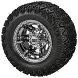 20x10.00-10 Black Trail II Tires on Mirror Yukon Golf Cart Wheels