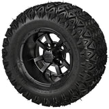 20x10.00-10 Black Trail II Tires on Matte Black Maltese Cross Golf Cart Wheels