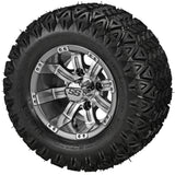 20x10.00-10 Black Trail II Tires on Gun Metal Gray/Machined Casino Golf Cart Wheels