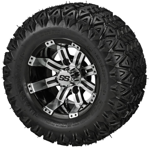 20x10.00-10 Black Trail II Tires on Black/Machined Casino Golf Cart Wheels