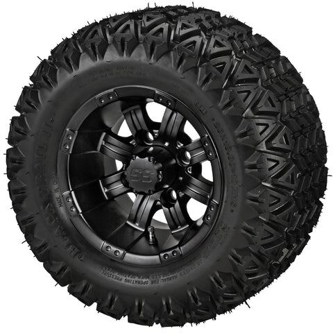 20x10.00-10 Black Trail II Tires on Matte Black Casino Golf Cart Wheels
