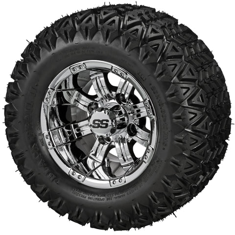 20x10.00-10 Black Trail II Tires on Mirror Casino Golf Cart Wheels