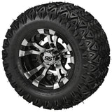 20x10.00-10 Black Trail II Tires on Black/Machined Warlock Golf Cart Wheels