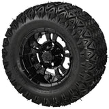 20x10.00-10 Black Trail II Tires on Gloss Black Warlock Golf Cart Wheels
