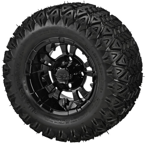 20x10.00-10 Black Trail II Tires on Gloss Black Warlock Golf Cart Wheels