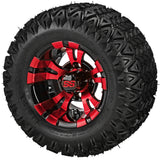 20x10.00-10 Black Trail II Tires on Red/Black Warlock Golf Cart Wheels