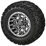 20x10.00-10 Black Trail II Tires on Black/Machined Revenge Golf Cart Wheels with Color Inserts