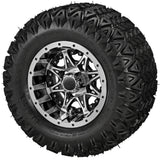 20x10.00-10 Black Trail II Tires on Black/Machined Revenge Golf Cart Wheels with Color Inserts