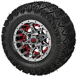 20x10.00-10 Black Trail II Tires on Black/Machined Revenge Golf Cart Wheels with Color Inserts