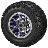 20x10.00-10 Black Trail II Tires on Black/Machined Revenge Golf Cart Wheels with Color Inserts