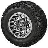 20x10.00-10 Black Trail II Tires on Black/Machined Revenge Golf Cart Wheels with Color Inserts