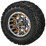 20x10.00-10 Black Trail II Tires on Black/Machined Revenge Golf Cart Wheels with Color Inserts