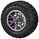 20x10.00-10 Black Trail II Tires on Black/Machined Revenge Golf Cart Wheels with Color Inserts