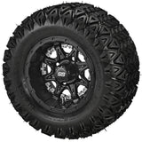 20x10.00-10 Black Trail II Tires on Matte Black Revenge Golf Cart Wheels with Color Inserts