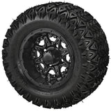 20x10.00-10 Black Trail II Tires on Matte Black Revenge Golf Cart Wheels with Color Inserts