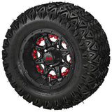 20x10.00-10 Black Trail II Tires on Matte Black Revenge Golf Cart Wheels with Color Inserts