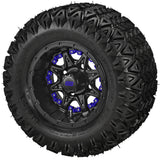 20x10.00-10 Black Trail II Tires on Matte Black Revenge Golf Cart Wheels with Color Inserts