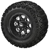 20x10.00-10 Black Trail II Tires on Matte Black Revenge Golf Cart Wheels with Color Inserts