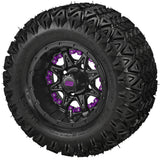 20x10.00-10 Black Trail II Tires on Matte Black Revenge Golf Cart Wheels with Color Inserts