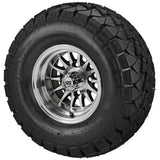 22x10.00-10 Trail Fox A/T Tires on Black/Machined 14-Spoke Golf Cart Wheels