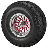 22x10.00-10 Trail Fox A/T Tires on Red/Machined 14-Spoke Golf Cart Wheels