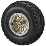 22x10.00-10 Trail Fox A/T Tires on Gold/Machined 14-Spoke Golf Cart Wheels