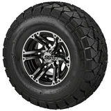 22x10.00-10 Trail Fox A/T Tires on Black/Machined Yukon Golf Cart Wheels