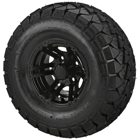 22x10.00-10 Trail Fox A/T Tires on Matte Black Yukon Golf Cart Wheels
