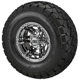22x10.00-10 Trail Fox A/T Tires on Mirror Yukon Golf Cart Wheels