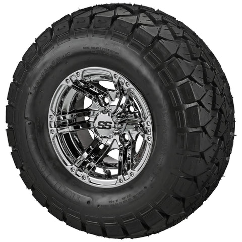 22x10.00-10 Trail Fox A/T Tires on Mirror Yukon Golf Cart Wheels