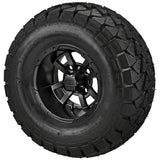 22x10.00-10 Trail Fox A/T Tires on Matte Black Maltese Cross Golf Cart Wheels