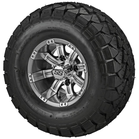 22x10.00-10 Trail Fox A/T Tires on Gun Metal Gray/Machined Casino Golf Cart Wheels