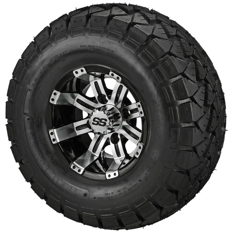 22x10.00-10 Trail Fox A/T Tires on Black/Machined Casino Golf Cart Wheels