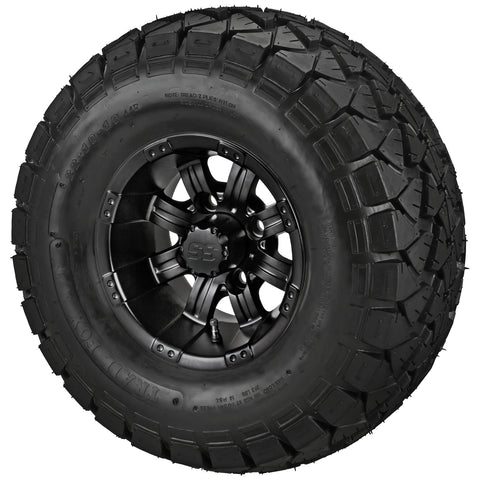 22x10.00-10 Trail Fox A/T Tires on Matte Black Casino Golf Cart Wheels