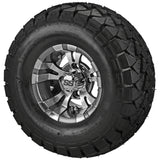 22x10.00-10 Trail Fox A/T Tires on Gun Metal Gray/Machined Warlock Golf Cart Wheels