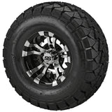 22x10.00-10 Trail Fox A/T Tires on Black/Machined Warlock Golf Cart Wheels