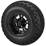 22x10.00-10 Trail Fox A/T Tires on Gloss Black Warlock Golf Cart Wheels