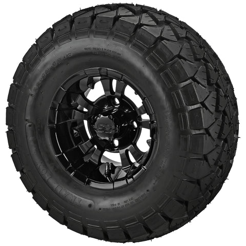 22x10.00-10 Trail Fox A/T Tires on Gloss Black Warlock Golf Cart Wheels