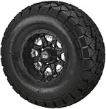 22x10.00-10 Trail Fox A/T Tires on Matte Black Revenge Golf Cart Wheels with Color Inserts