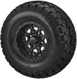 22x10.00-10 Trail Fox A/T Tires on Matte Black Revenge Golf Cart Wheels with Color Inserts