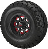 22x10.00-10 Trail Fox A/T Tires on Matte Black Revenge Golf Cart Wheels with Color Inserts