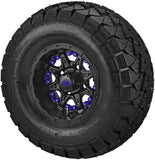 22x10.00-10 Trail Fox A/T Tires on Matte Black Revenge Golf Cart Wheels with Color Inserts