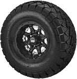 22x10.00-10 Trail Fox A/T Tires on Matte Black Revenge Golf Cart Wheels with Color Inserts
